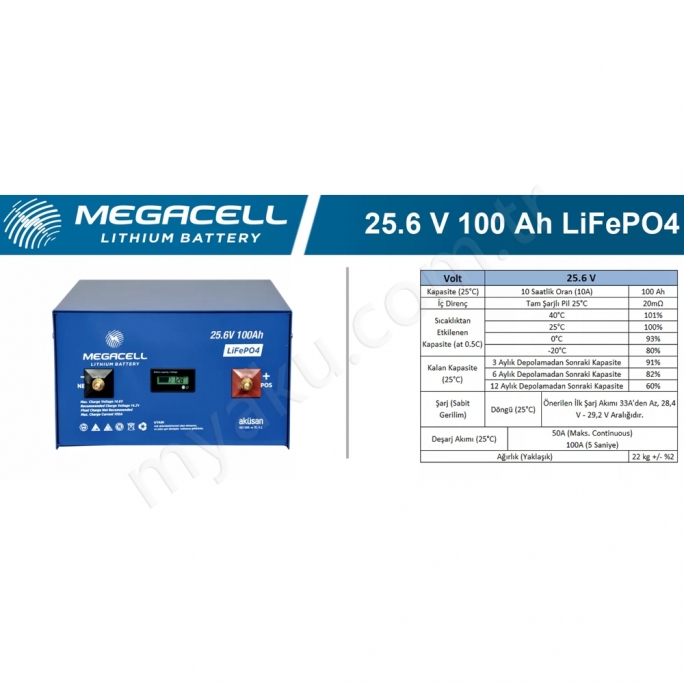 100Ah Amper Lityum Lifepo4 25,6V Megacell Makelsan