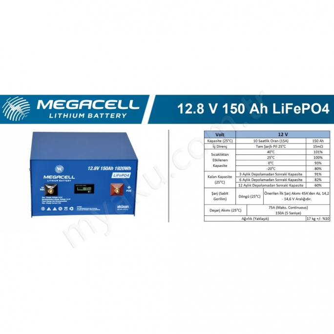 150Ah Amper Lityum Lifepo4 12,8V Megacell Makelsan